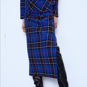 Zara Plaid Midi Skirt